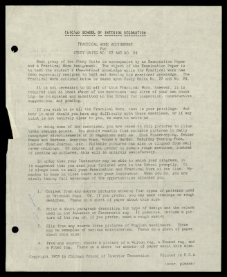 Practical Work Assignment for Nahil Bishara, Study Units 23 and 24, Chicago School of Interior Decoration, 1960-1964 