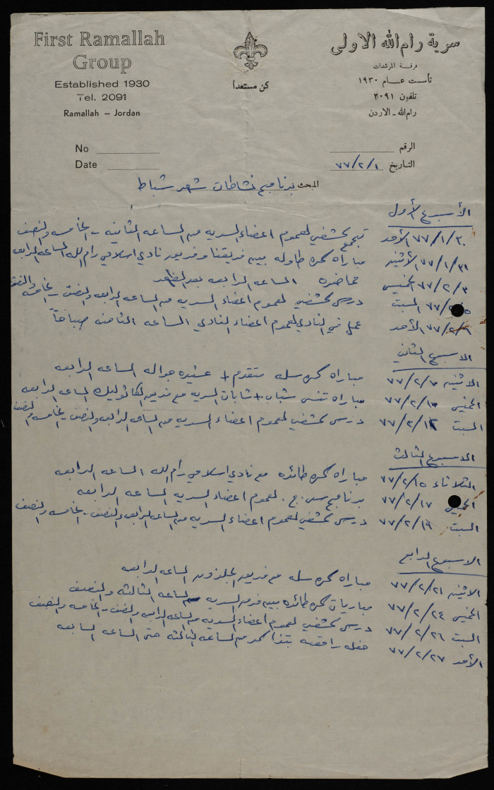 Sareyyet Ramallah's Monthly Activity Programme, February 1977