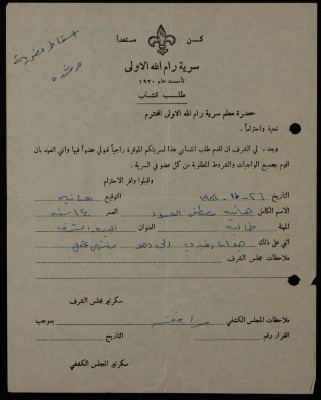 Hanya Mustafa' Membership Application, Sareyyet Ramallah, 1984