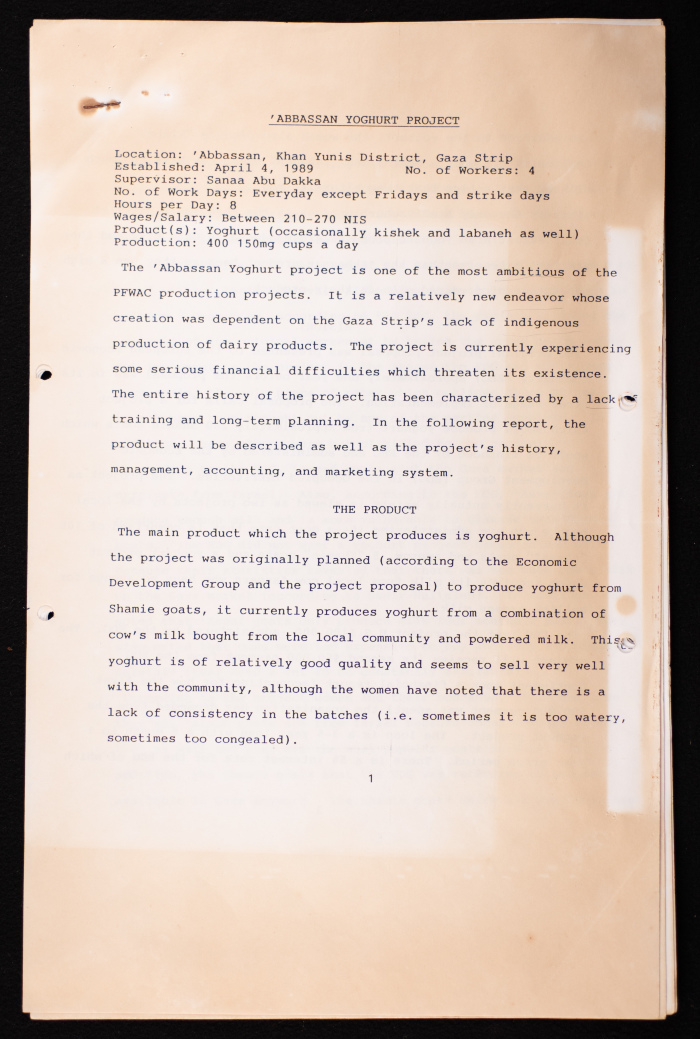 A Report on the 'Abbassan Yoghurt Project