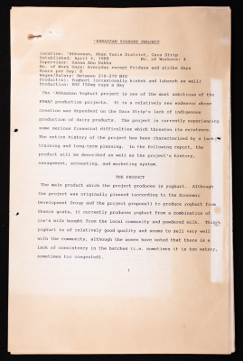 A Report on the 'Abbassan Yoghurt Project