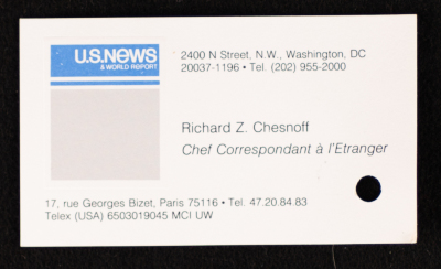 قصاصة توثق عنوان ريتشارد تشيسنوف رئيس مراسل في الخارج