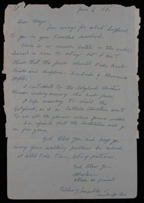 A Letter from Eddie to Nablus Mayor Bassam Shak