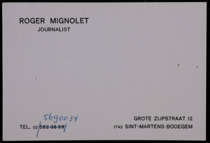 Roger Mionolet, a Business Card 