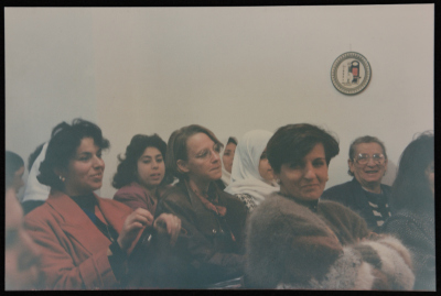 A Photograph of a Meeting between a Group of Women and Yaser Abd Rabbu, General Secretary of FIDA Party, 1990-99
