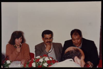 A Photograph of a Meeting between a Group of Women and Yaser Abd Rabbu, General Secretary of FIDA Party, 1990-99
