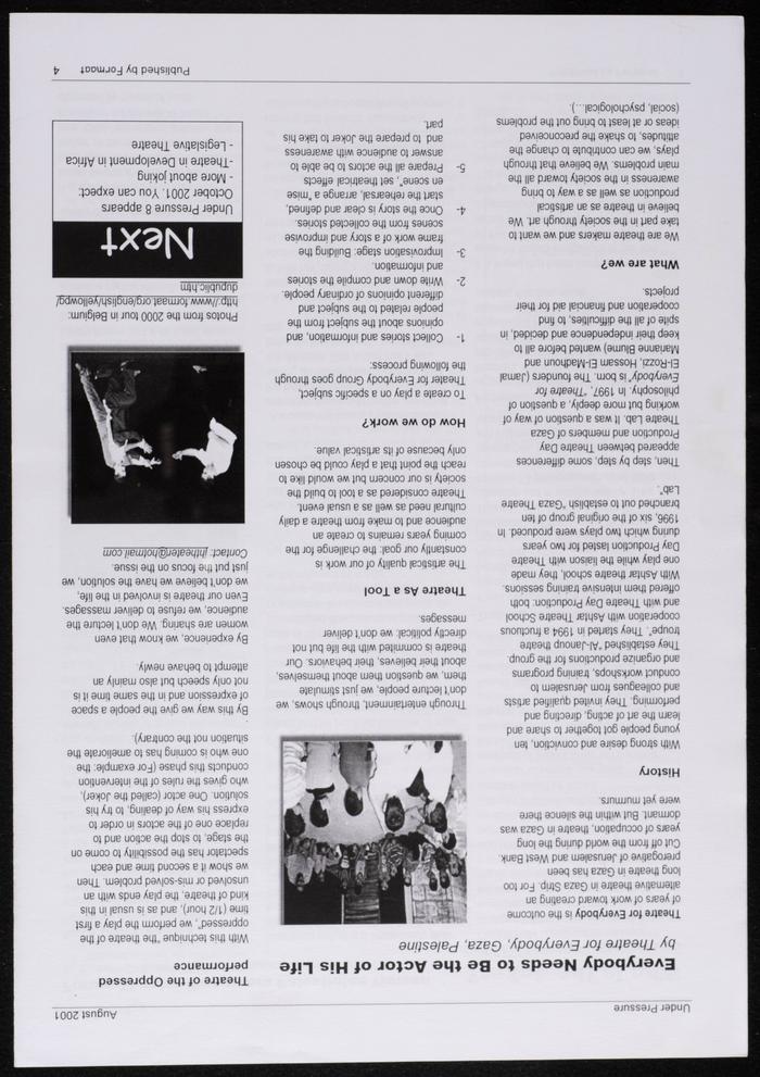 A Magazine Clipping from Under Pressure, Issue No. 7, August 2001 