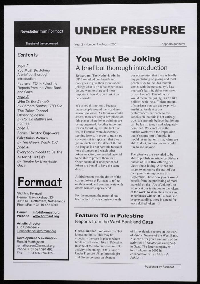 A Magazine Clipping from Under Pressure, Issue No. 7, August 2001 