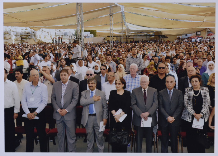 Photo of Mr. Ibrahim Dakkak when he was awarded an Honorary Doctorate in Community Development from Birzeit University during the 37th Annual Graduation Ceremony