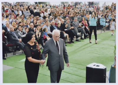 Photo of Mr. Ibrahim Dakkak when he was awarded an Honorary Doctorate in Community Development from Birzeit University during the 37th Annual Graduation Ceremony