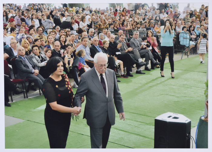 Photo of Mr. Ibrahim Dakkak when he was awarded an Honorary Doctorate in Community Development from Birzeit University during the 37th Annual Graduation Ceremony