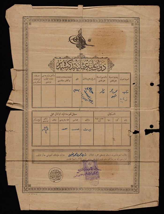 شهادة ميلاد عثمانية
