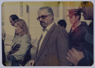 Mr. Ibrahim Dakkak being held in front of Al-Maskoubiya Prison in occupied Jerusalem