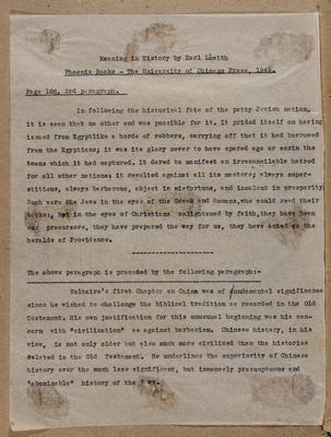 "Meaning in History", Pages from a Book by Karl Lowith, 1949