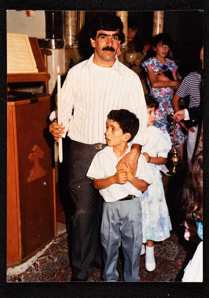 Fo'ad Qare and his son Nakhleh at the Greek Orthodox Church, Ramallah 