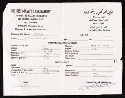 Lillian Qare Medical Lab Tests Results, 13 October 1979