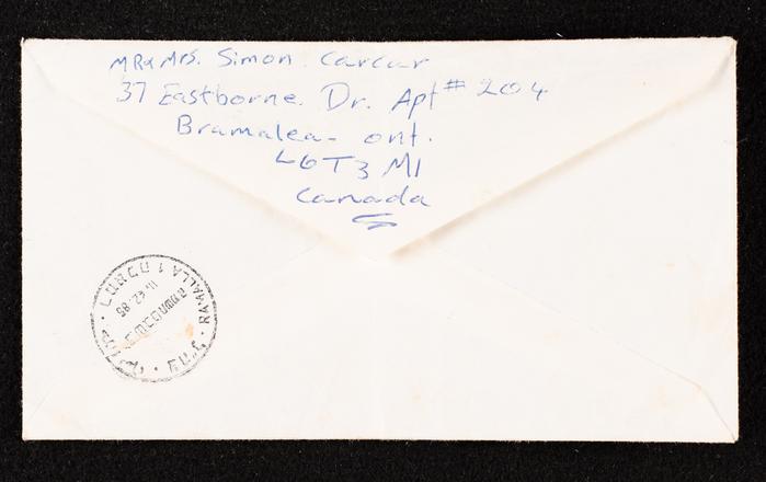 A Letter Envelop from Simone Karkar to Jeris Qare 