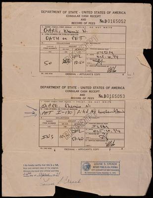 A Consular Cash Receipt and Record of Fees Issued by the USA Department of State 