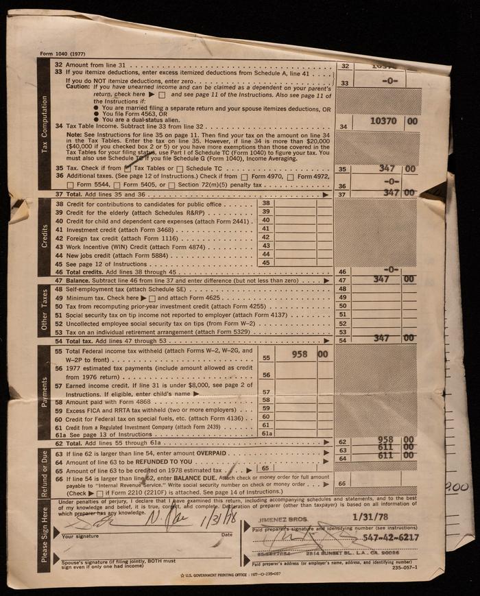 A Form of the USA Individual Income Tax Return 