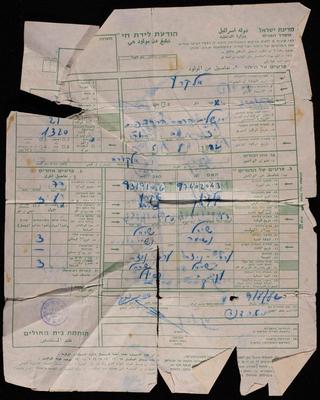 A Birth Certificate Issued by the Israeli Occupation Ministry of Interior 