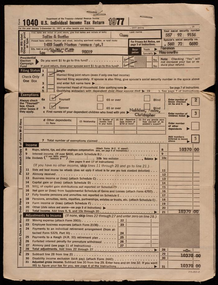 A Form of the USA Individual Income Tax Return 
