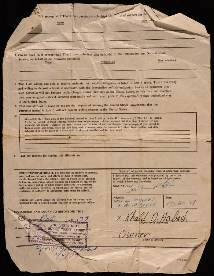 Affidavit of Support Issued by the United States Department of Justice Immigration and Naturalization Service