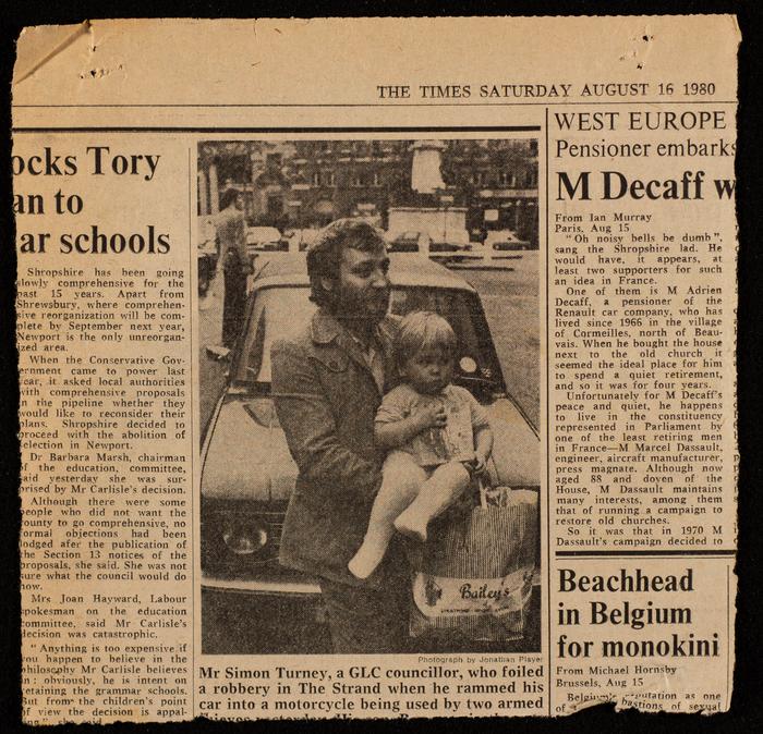 Bassam Shak'a Arrives at Heathrow Airport, the Times Newspaper, 16 August 1980
