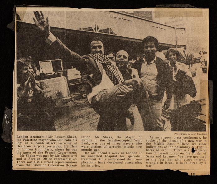 Bassam Shakaa Arrives at Heathrow Airport, the Times Newspaper, 16 August 1980