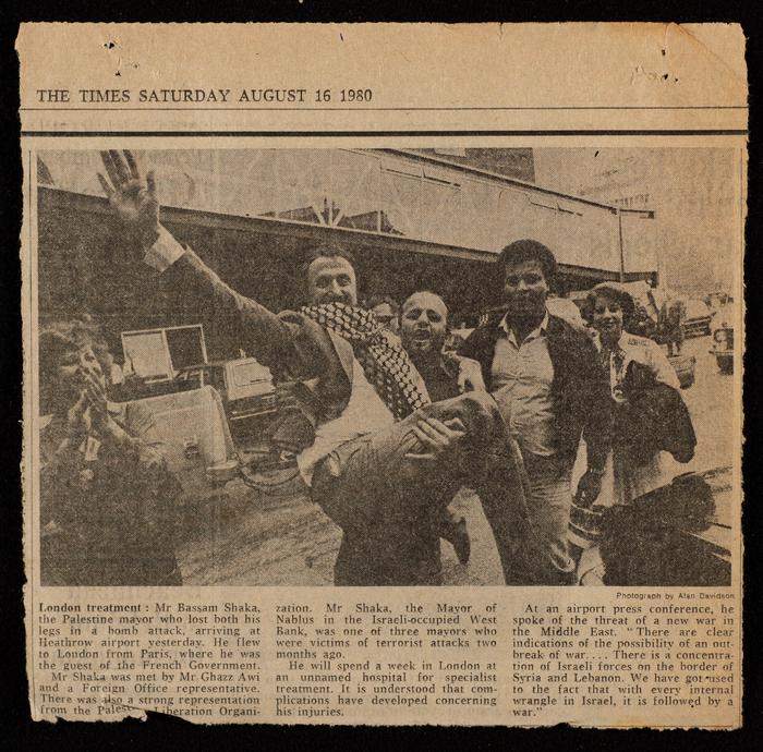 Bassam Shak'a Arrives at Heathrow Airport, the Times Newspaper, 16 August 1980
