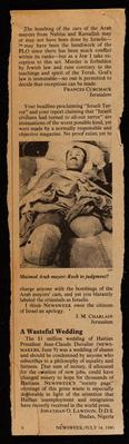 "Jews Condemn Shakaa Assassination Attempt", Clipping, News Week Newspaper, 14 July 1980