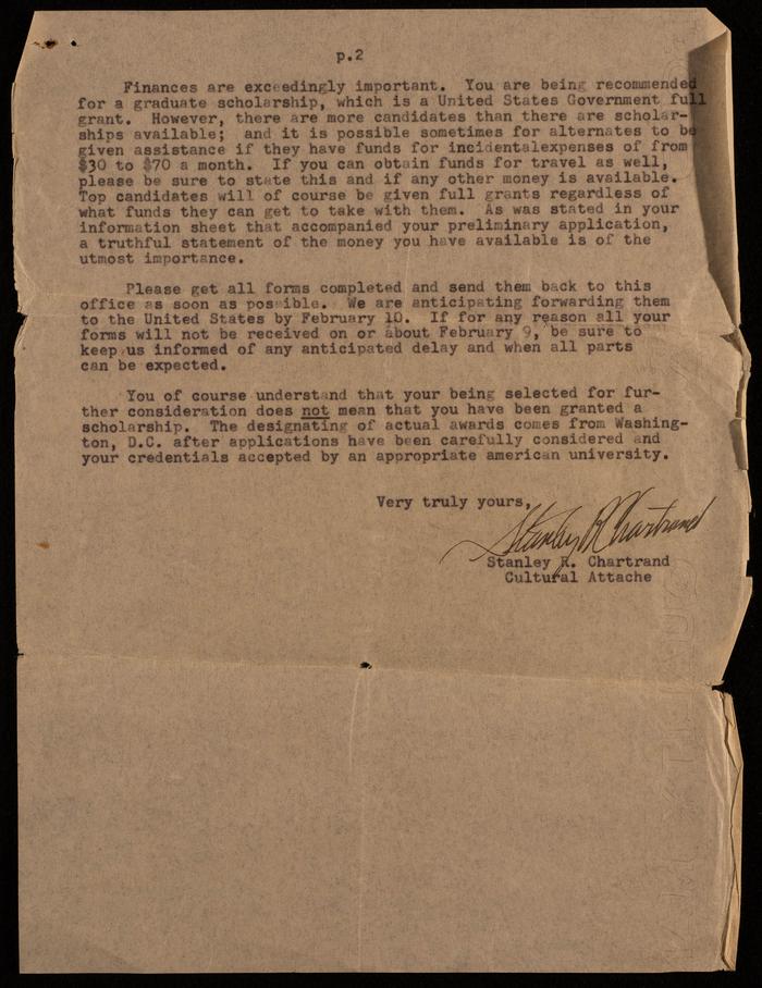 A Section of a Letter Sent to Fatima al-Muhib Regarding her Candidacy for a Scholarship