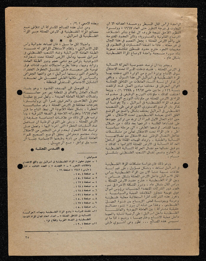 مجموعة مقالات في جريدة الجديد منها مقال إبراهيم الدقاق عن نضال المرأة الفلسطينية ومشكلاته وآفاقه