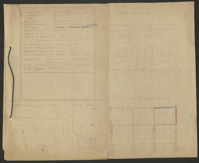 ملف مخطط بناء لصبحي حسن عبد الكريم صادرعن بلدية طولكرم عام 1946