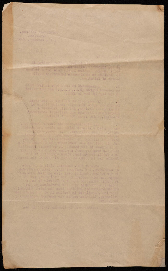 رسالة تحفيز مرسلة  إلى مكتب الحكومة في القدس، 1930