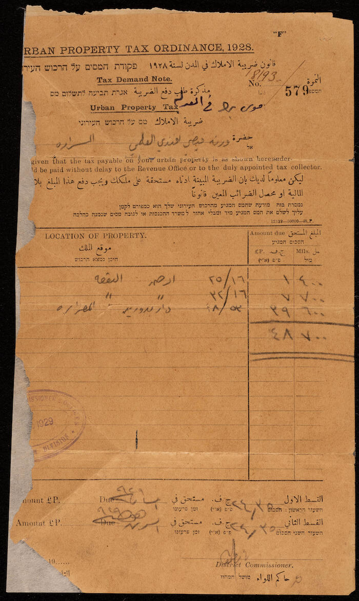 Tax Demand Note, 1929
