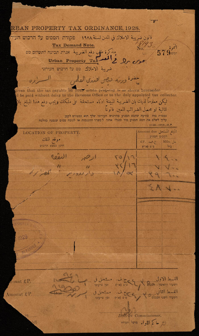 Tax Demand Note, 1929