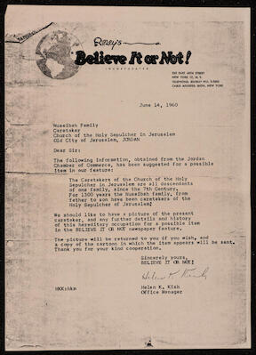 A Letter to the Nusseibeh Family and Their Answer, 14 June 1960 