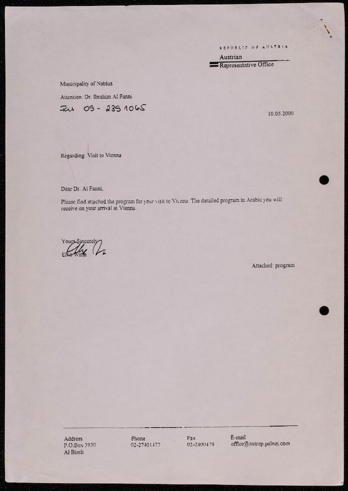 A Letter to Ibrahim el-Fanni from the Austrian Representative Office, 10 May 2010 