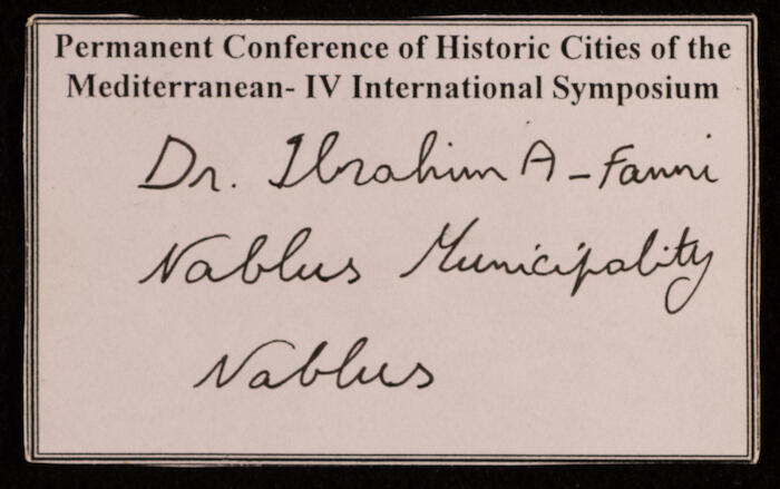 Participation Card of Ibrahim el-Fanni at the Permanent Conference of Historic Cities