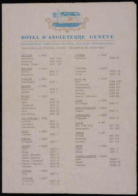 A Paper of d'Angleterre Hotel in Geneva