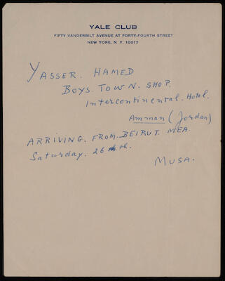 A Paper Clipping of a Note by Musa al-Alami 