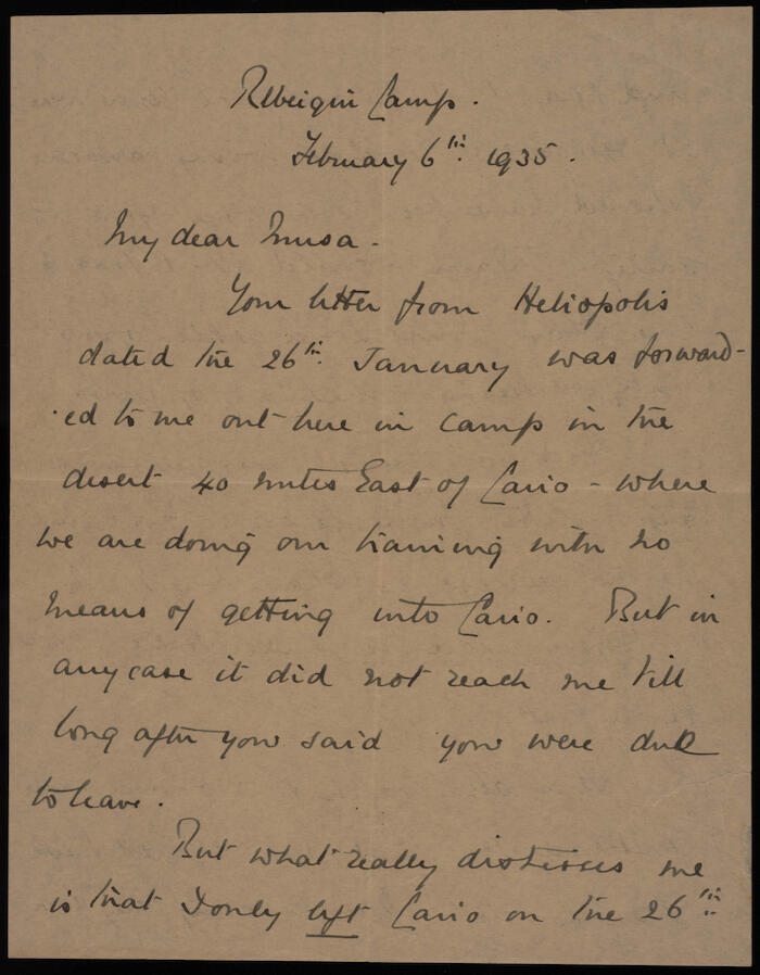 A Letter from Ralph Shelby to Musa al-Alami, 1935