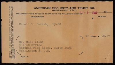 A Cheque by the American Security and Trust Company in Washington, 1947