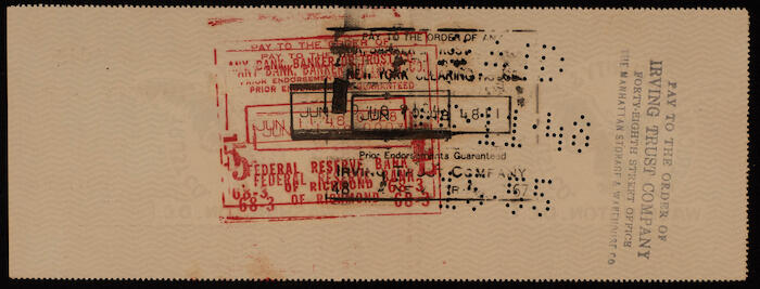 A Cheque by the American Security and Trust Company in Washington to Walter Shamie, 8 June 1948
