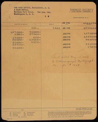 An Account Settlement Document with the American Security and Trust Company in Washington, 1948
