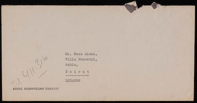 A Congratulatory Letter from Peter Anker in Norway to Musa Alami in Beirut, 20 July 1972