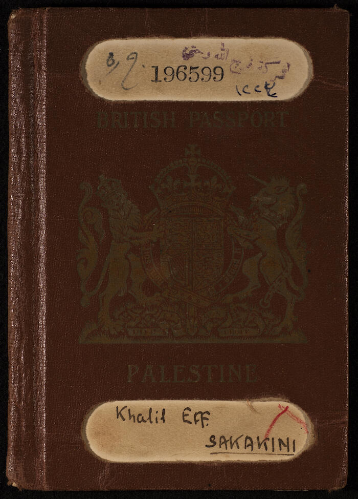 جواز سفر خليل السكاكيني، صادر عن حكومة فلسطين الانتدابية، 20 أيلول 1945