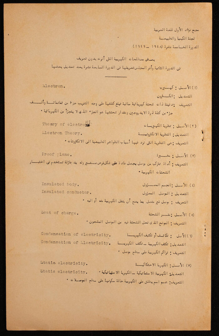 Fouad I Arabic Language Community Meeting Minutes on 28 January 1952