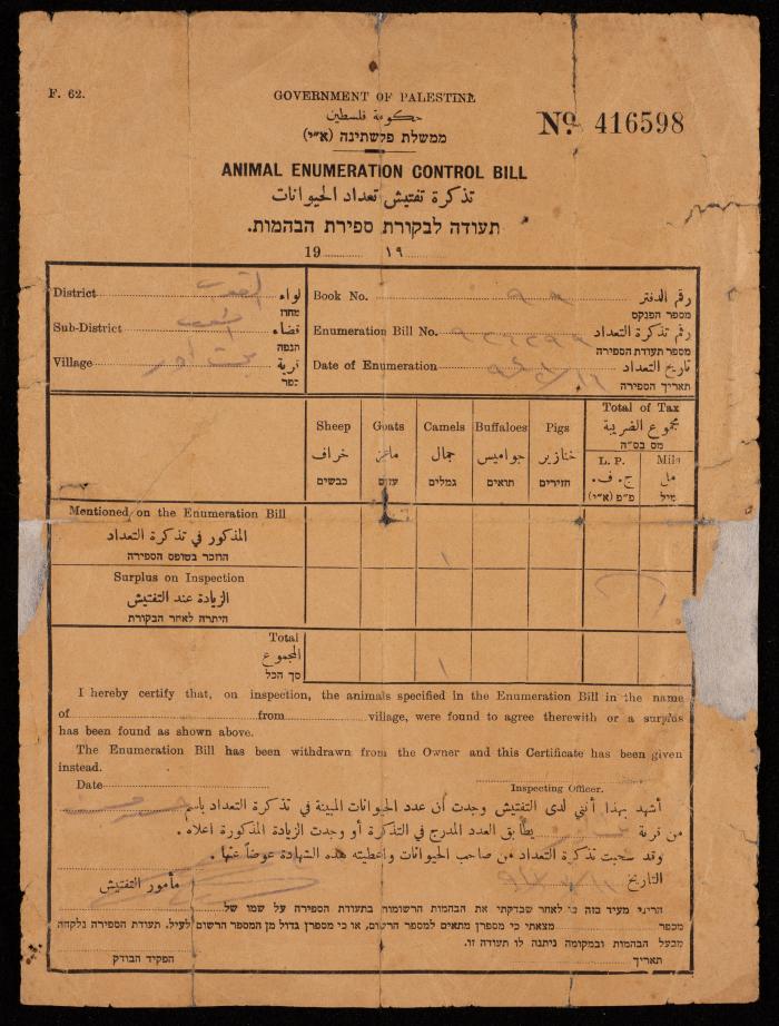 Animal Enumeration Control Bill of Hasan Mesyef, 19 January 1941 