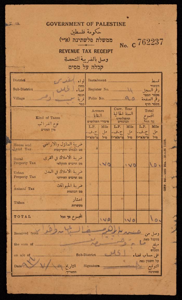 Revenue Tax Receipt for Hasan Mesyef, 19 July 1931